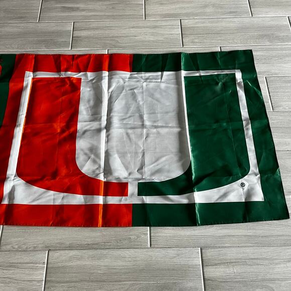 University Of Miami Hurricanes White Green Orange Fan Flag 60” X 35” - Picture 2 of 5
